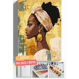 Corvo Sayılarla Boyama Seti Numaralı Tuval Fırça Boya Askı Aparatı Dahil Set 40X50 cm - Gold Siyahi Kadın - 40x50cm