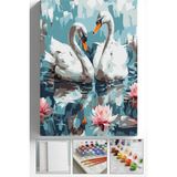 Corvo Sayılarla Boyama Seti Numaralı Tuval Fırça Boya Askı Aparatı Dahil Set 40X50 cm - Gölde Kuğu - 40x50cm
