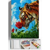 Corvo Sayılarla Boyama Seti Numaralı Tuval Fırça Boya Askı Aparatı Dahil Set 40X50 cm - Gül Koklayan Kaplan - 40x50cm