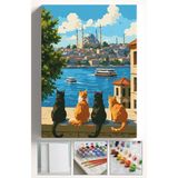 Corvo Sayılarla Boyama Seti Numaralı Tuval Fırça Boya Askı Aparatı Dahil Set 40X50 cm - Istanbul Kediler - 40x50cm