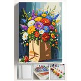 Corvo Sayılarla Boyama Seti Numaralı Tuval Fırça Boya Askı Aparatı Dahil Set 40X50 cm - Kese Kağıdı Çiçekler - 40x50cm