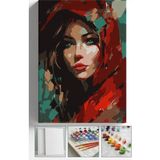 Corvo Sayılarla Boyama Seti Numaralı Tuval Fırça Boya Askı Aparatı Dahil Set 40X50 cm - Kırmızı Şapkalı Kız