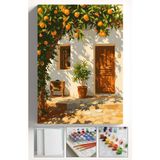 Corvo Sayılarla Boyama Seti Numaralı Tuval Fırça Boya Askı Aparatı Dahil Set 40X50 cm - Portakal Manzara Ev - 40x50cm