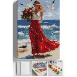 Corvo Sayılarla Boyama Seti Numaralı Tuval Fırça Boya Askı Aparatı Dahil Set 40X50 cm - Sahilde Çiçekli Kız - 40x50cm