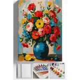 Corvo Sayılarla Boyama Seti Numaralı Tuval Fırça Boya Askı Aparatı Dahil Set 40X50 cm - Vazoda Güller - 40x50cm