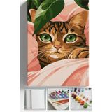 Corvo Sayılarla Boyama Seti Numaralı Tuval Fırça Boya Askı Aparatı Dahil Set 40X50 cm - Yeşil Gözlü Kedi