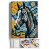 Corvo Sayılarla Boyama Seti Numaralı Tuval Fırça Boya Askı Aparatı Dahil Set 40X50 cm - Yıldızlı Gece At - 40x50cm