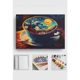 Corvo Sayılarla Boyama Seti Numaralı Tuval Fırça Boya Askı Aparatı Dahil Set 40X50 cm - Yıldızlı Gece Fincan - 40x50cm
