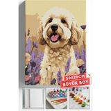 Corvo Sayılarla Boyama Seti Numaralı Tuval Fırça Boya Askı Aparatı Dahil Set 50X70 cm - Çiçekli Süs Köpeği