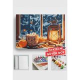 Corvo Sayılarla Boyama Seti Numaralı Tuval Fırça Boya Askı Aparatı Dahil Set 50X70 cm - Gaz Lambası ve Kahve