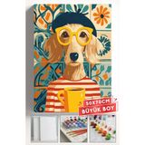 Corvo Sayılarla Boyama Seti Numaralı Tuval Fırça Boya Askı Aparatı Dahil Set 50X70 cm - Kahve ve Köpek