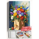 Corvo Sayılarla Boyama Seti Numaralı Tuval Fırça Boya Askı Aparatı Dahil Set 50X70 cm - Kese Kağıdı Çiçekler