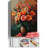 Corvo Sayılarla Boyama Seti Numaralı Tuval Fırça Boya Askı Aparatı Dahil Set 50X70 cm - Turuncu Çiçekler