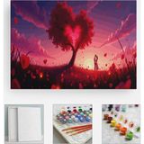 Corvo Sayılarla Boyama Seti Numaralı Tuval Fırça Boya Çiçek Rafları 40X50 Cm Kalp Ağaç