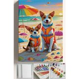 Corvo Sayılarla Boyama Tuval Seti Fırça Boya Dahil (Çıtalı) 40X50 Cm - Plaj Köpek