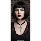 Corvus kolye&bileklik Siyah Gothic Cross Kadife Tasma