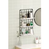 Cosargroup 3 Katlı Dekoratif Duvar Rafı Metal Banyo Rafı Banyo Makyaj Organizer Ahşap Raf Düzenleyici Beyaz