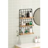 Cosargroup 3 Katlı Dekoratif Duvar Rafı Metal Banyo Rafı Banyo Makyaj Organizer Ahşap Raf Düzenleyici Çam