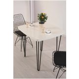 Cosargroup Beyaz Mermer Desen 70x80 cm ferforje Tel Ayak Ahşap Tek Masa