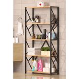 Cosargroup Metal Geniş 5 Raflı Banyo Düzenleyici Raf Deterjan Havlu Rafı Havluluk 160X70 Cm Ceviz (BÜYÜK)