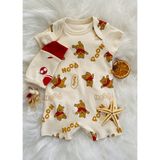 Coşay Bebe Winnie The Pooh Baskılı Kısa Kollu Bebek Tulum ve Şapka Set - 6 - 9 Ay - 001-Krem