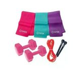 Cosfer 3 Lü Pilates Bandı, Jimnastik 3lü Plates Lastiği 120x7.5 Cm + Atlama Ipi + 1 Kg 2* Adet Dambıl Seti