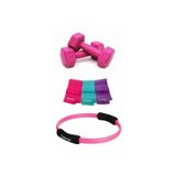 Cosfer Dambıl 2x1 kg, Pilates Çemberi 38 cm, 3'lü Pilates Bandı 90x7,5 cm, Fuşya