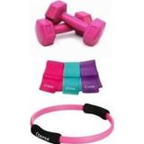 Cosfer Pilates Çemberi 3'lü Pilates Bandı Ve Dambıl 3'lü Set Pembe