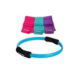 Cosfer Pilates Çemberi ve Pilates Band Seti, 3 Direnç Seviyesi, Renkli