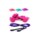 Cosfer Pilates Egzersiz Seti 1 Kg 2 Adet Dambıl 3'lü Direnç Bandı Atlama İpi, Tek Ebat, GNL-0031, Karışık