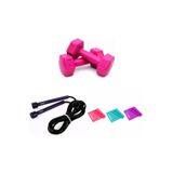 Cosfer Pilates Egzersiz Seti 1 Kg Dambıl Direnç Bandı Atlama İpi Pembe Siyah, DAMBILLSET4