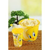 Cosiness Tweety Mısır & Popcorn Kutusu+Kapaklı Pipetli Bardak 400 Ml. - Sarı