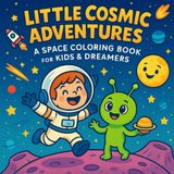 Cosmic Fun Together: A child astronaut and a friendly alien play hopscotch on a distant planet