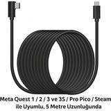 Cosmostech Link Cable Kablosu 5 Metre – Pcvr Uyumlu Type-C To Type-C Kablo | Meta Quest 3 / 3s / Quest 2 / Pro / Pico 4 / Steamvr Yüksek Hızlı Pc Veri Aktarım Kablosu