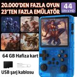 Cosmostech R36S Retro El Konsolu – 3.5” 4K IPS Ekran, 20.000+ Oyun, 23 Emülatör, 64GB Hafıza Kartı, HDMI & Wi-Fi Destekli- Mavi