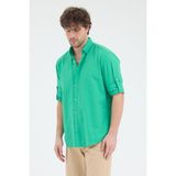 Cosplay %100 Pamuk Oxford Uzun Katlanabilir Kol Erkek Gömlek - Açık Yeşil - 2XL