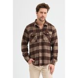 Cosplay Çift Cep Kapaklı Ekoseli Flam Oduncu Erkek Gömlek - XL - Vizon