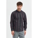 Cosplay Erkek Dikine Çizgili Button Down Yaka Melanj Kışlık Pamuk Gömlek - 0 Siyah - 2XL