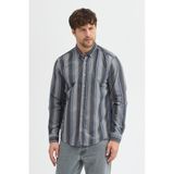 Cosplay Erkek Dikine Çizgili Button Down Yaka Melanj Kışlık Pamuk Gömlek - 2XL - 0-Gri
