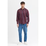 Cosplay Erkek Dikine Çizgili Melanj Button Down Regular Fit Pamuk Polyester Gömlek - 00-Kırmızı