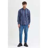 Cosplay Erkek Dikine Çizgili Melanj Button Down Regular Fit Pamuk Polyester Gömlek - 01 Mavi