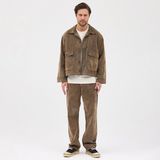 Cosplay Erkek Kadife Denim Flok Ceket - Bej - Dropsuz - XL