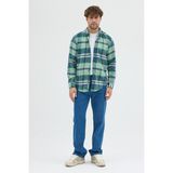Cosplay Erkek Kalın Flanel Oduncu Gömlek - Geniş Kareli, Cepsiz, Kışlık Uzun Kollu Overshirt - 00430-Yeşil