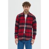 Cosplay Erkek Kalın Flanel Oduncu Gömlek - Geniş Kareli, Cepsiz, Kışlık Uzun Kollu Overshirt - 2XL - Kırmızı