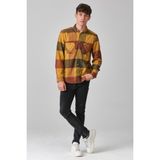 Cosplay Erkek Kalın Gömlek Yaka Kareli Flanel Oduncu Kışlık Cepsiz Gömlek Overshirt - Hardal