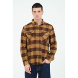 Cosplay Erkek Rahat Kesim Ekose Oduncu Flanel Gömlek - Kalın %100 Pamuk Çift Cep Kışlık - Açık Kahverengi - Hardal - 2XL