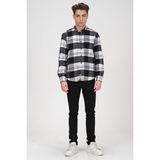 Cosplay Erkek Siyah Beyaz Kareli Flanel Oduncu Kışlık Cepsiz Gömlek Overshirt - 001 - Beyaz