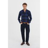 Cosplay Erkek Slim Fit %100 Pamuk Kareli Damalı Cepsiz Uzun Kollu Gömlek - Saks - 2XL