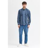 Cosplay Melanj Çizgili Regular Fit Uzun Kollu Erkek Gömlek Düğmeli Yaka - 2XL - 02L-Lacivert