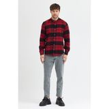 Cosplay Regular Fit Flanel Flam Dokulu Cepsiz Hakim Yaka Erkek Gömlek - 00-Kırmızı